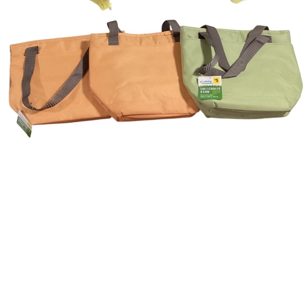 3- True Living Outdoors Soft Cooler Bag 8 Can Green Orange Beige Lunch
